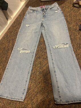 Edikted Light Blue Distressed Wide-Leg Jeans